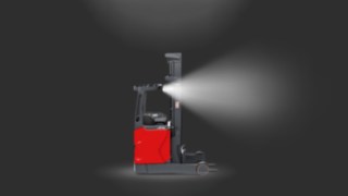 Vysokozdvižný vozík s výsuvným sloupem od společnosti Linde Material Handling vybavený pracovními LED světlomety Linde. Vysokozdvižný vozík s výsuvným sloupem od společnosti Linde Material Handling vybavený pracovními LED světlomety Linde.