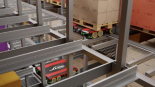 Regály jsou vybaveny navigací pomocí QR kódu. QR kódy jsou umístěné na bocích regálů.